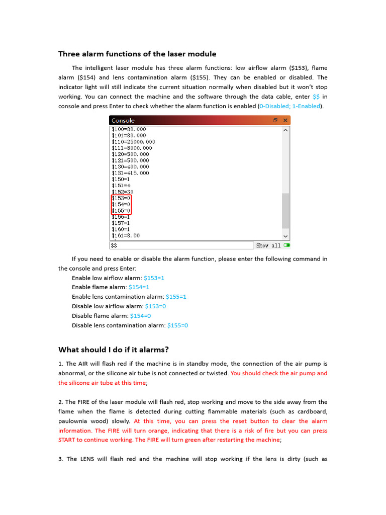 Laser Module Alarm Functions Guide | PDF | Computers