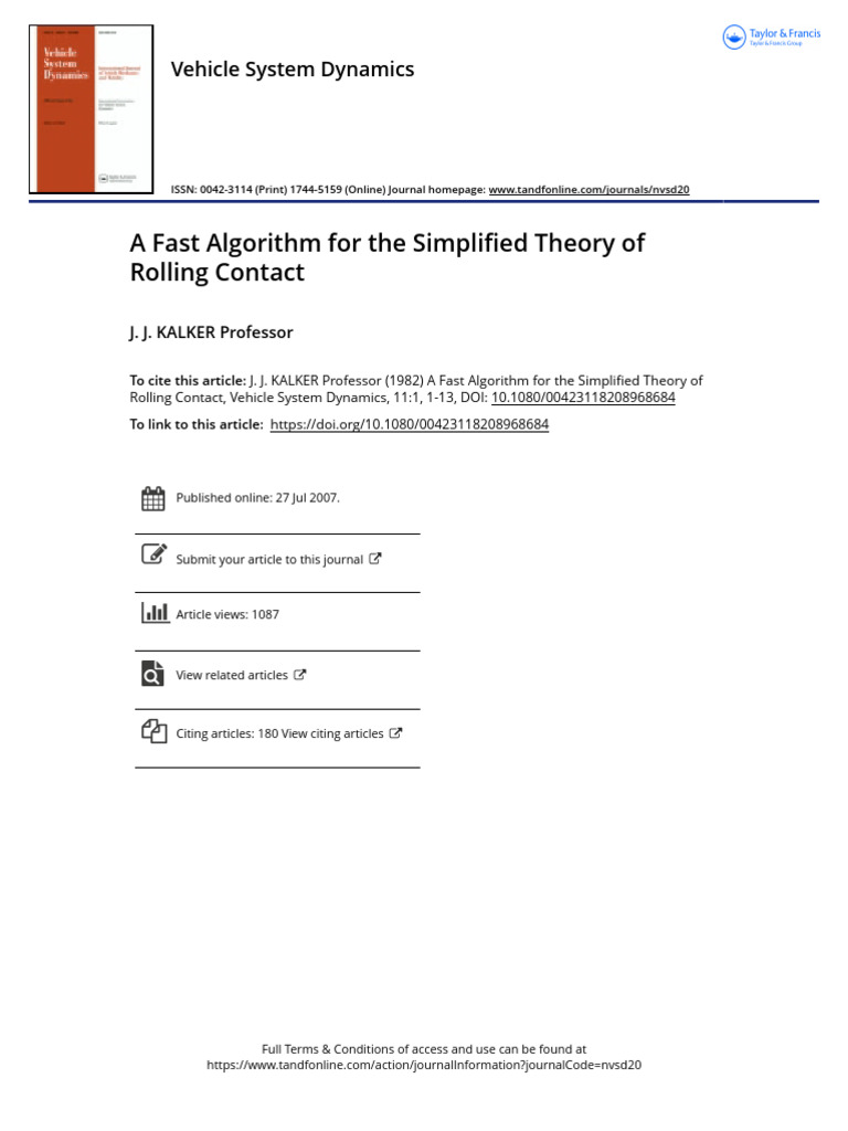 A Fast Algorithm For The Simplified Theory of Rolling Contact - FASTSIM ...