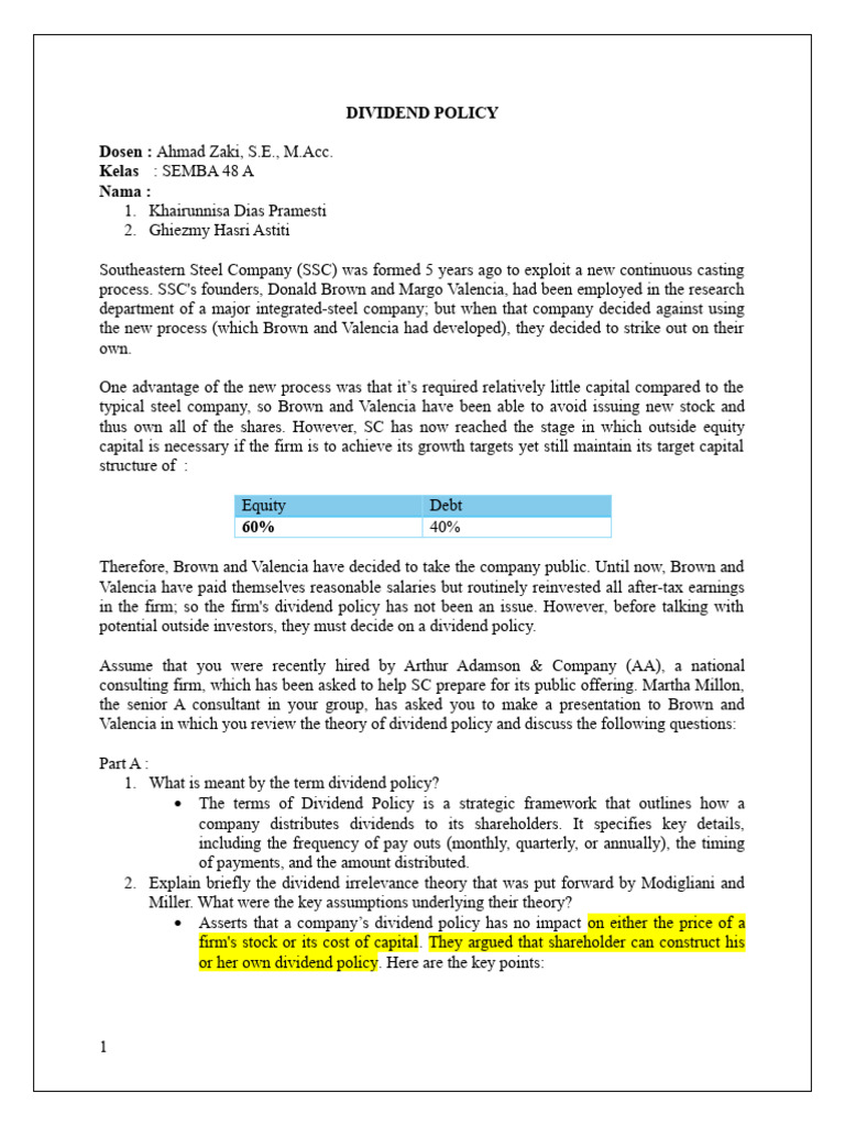 Dividend Policy Insights for SSC | PDF | Share Repurchase | Dividend