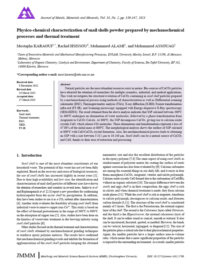 Characterization of Snail Shell Powder | PDF | Differential Scanning ...