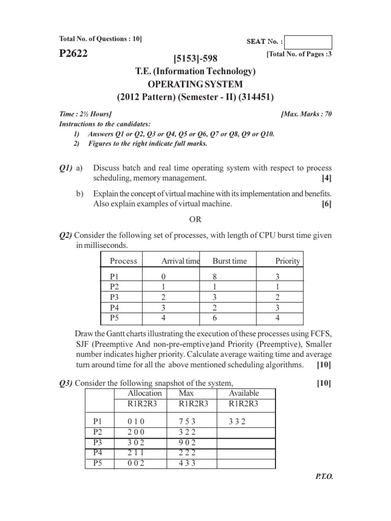 Operating System Sem II Pattern 2012 Ex. May 2017 | PDF | Computing ...