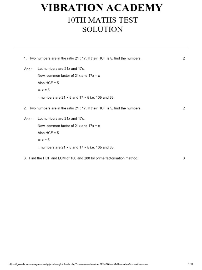 10th Maths Test Chapter 1 And 2 Ans Pdf Mathematical Analysis Numbers