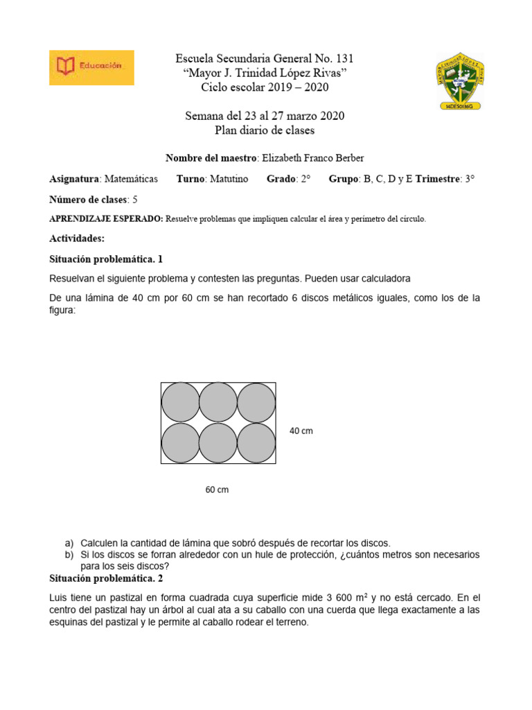Cálculo De área Y Perímetro En Matemáticas Pdf Geometría Elemental