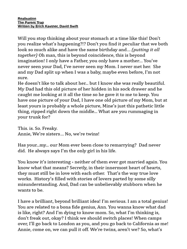 Annie's Brilliant Switch Plan Monologue | PDF | General Fiction