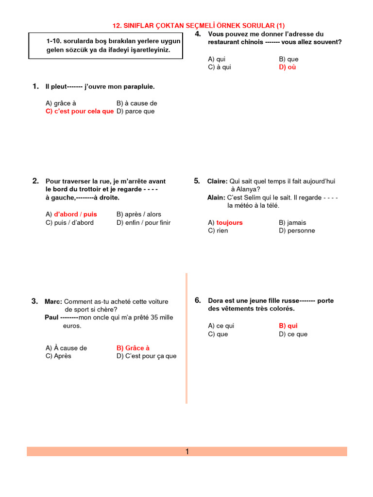 Questions et réponses en français | PDF