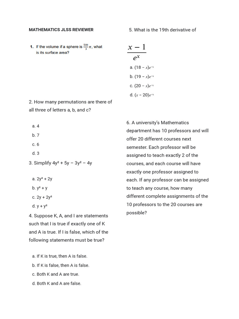 Mathematics Jlss Reviewer | PDF | Interest | Speed
