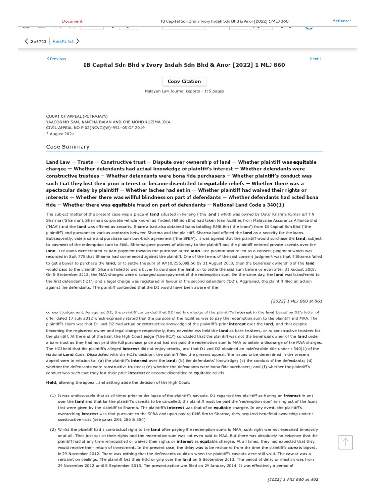 Ib capital sdn bhd v ivory indah sdn bhd anor 2022 1 mlj 860 pdf