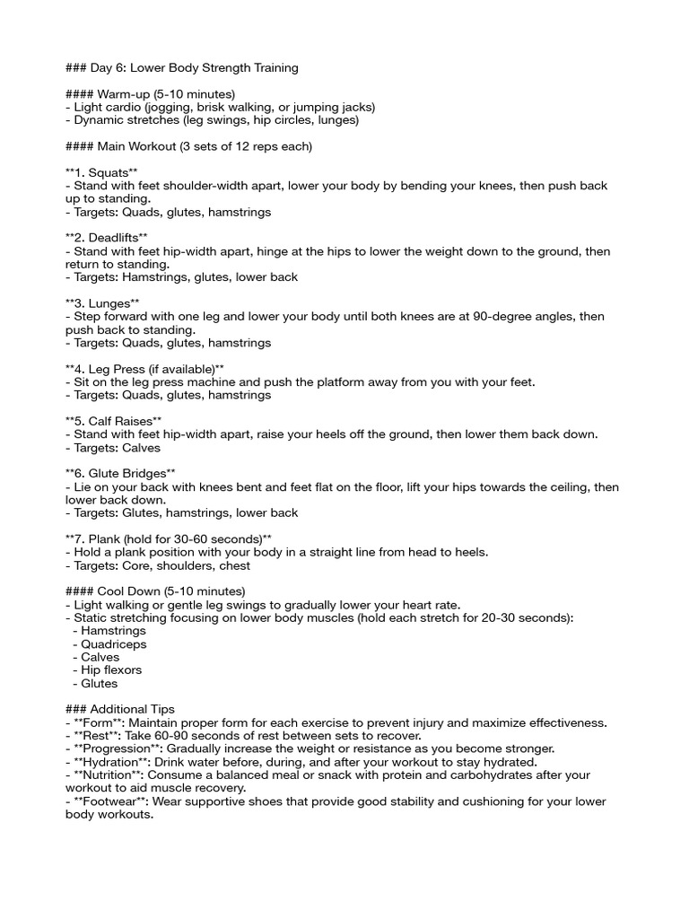 Day 6 - Lower Body Strength Training | PDF | Strength Training ...