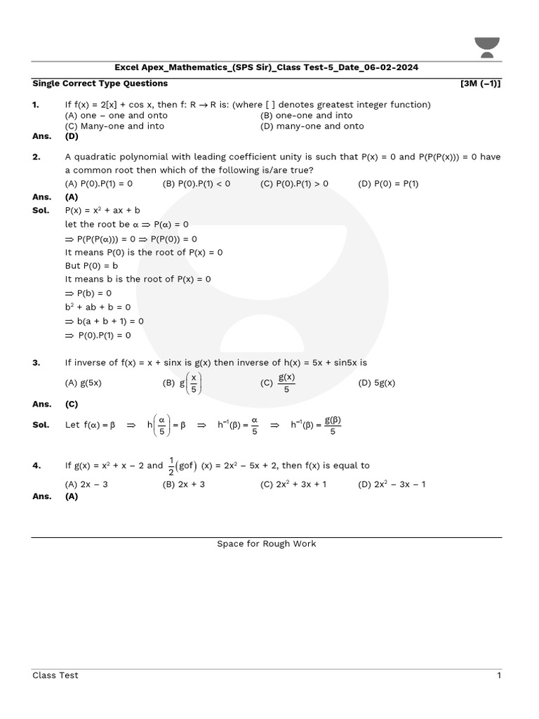 Apex Mathematics Class Test Solutions | PDF | Mathematical Analysis ...