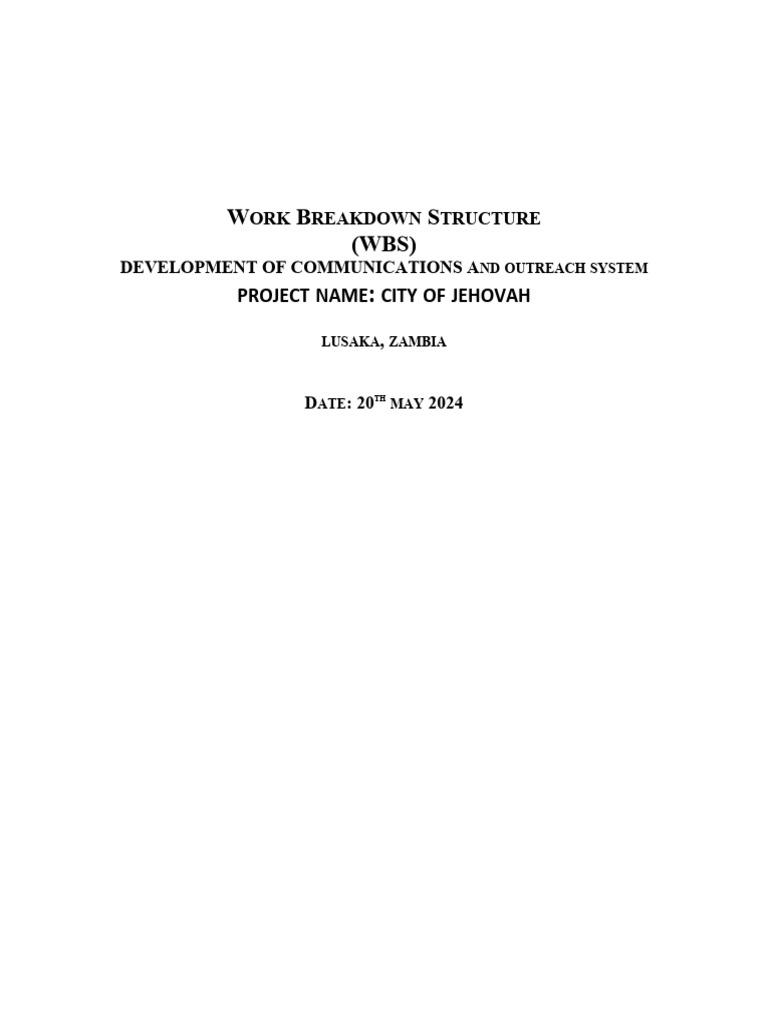 Work Break Down Structure For Communications And Outreach Systems Pdf