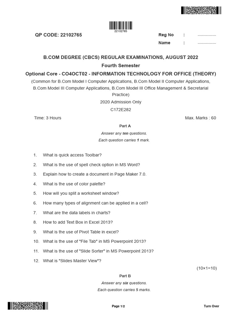 Information Technology For Office (Theory) Ca, Om - 89 | PDF ...