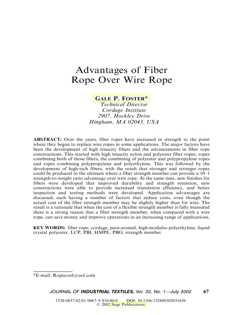 Fiber Rope vs. Wire Rope Benefits | PDF | Rope | Optical Fiber