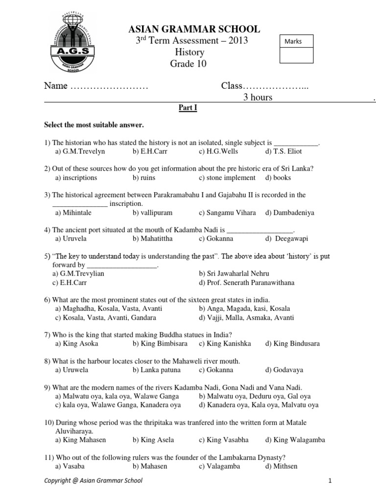 Grade 10 History 1 Lesson