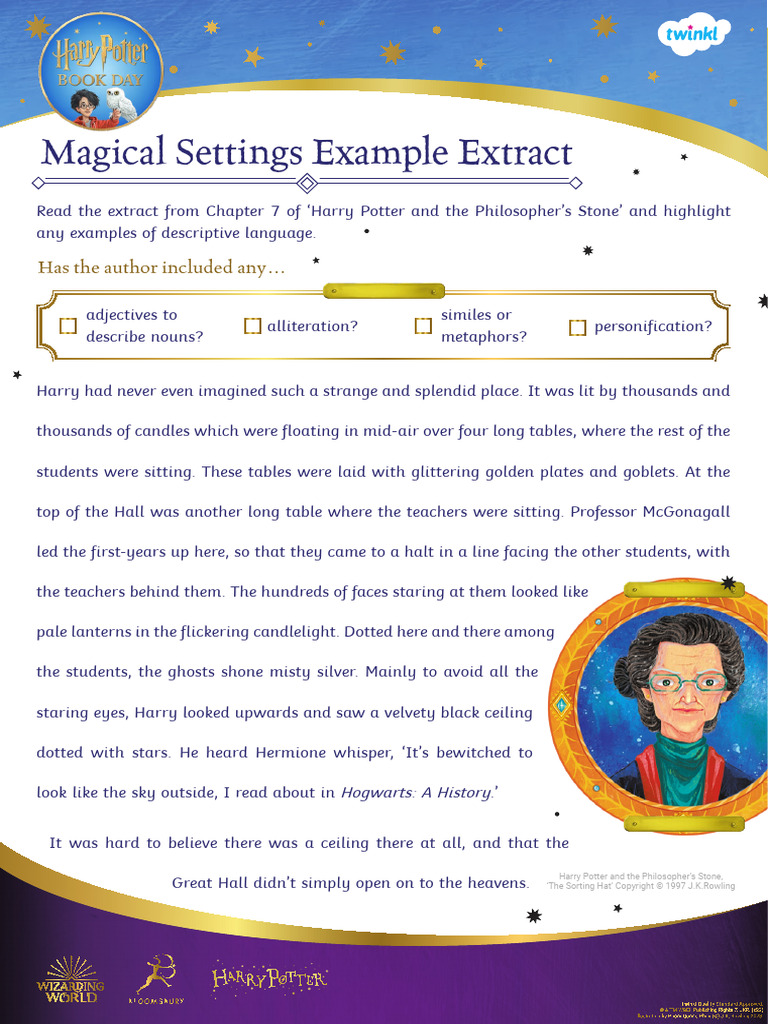 Harry Potter Virtual Lesson Magical Settings Example Extract | PDF
