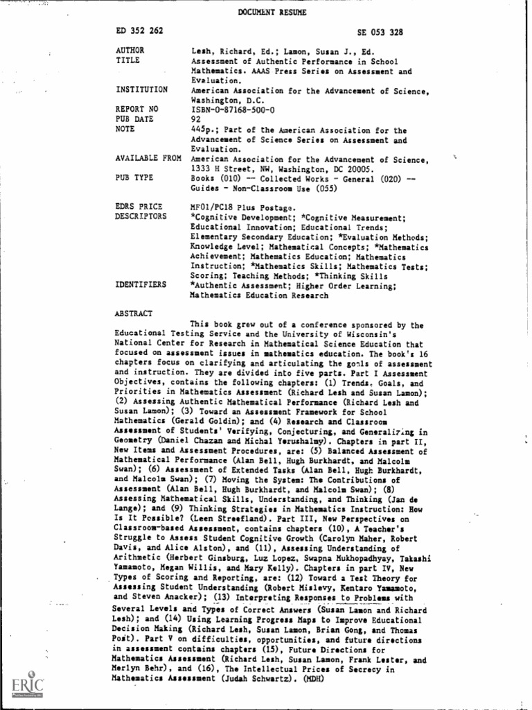 Assessment of Authentic Performance in S | PDF | Educational Assessment ...