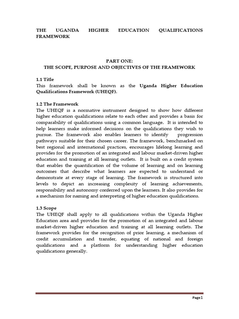 Uganda Higher Education Qualifications Framework | PDF | Academic ...