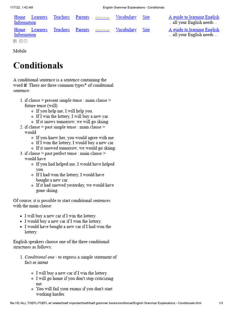 Conditionals LESSON 2 | PDF | English Language | Sentence (Linguistics)