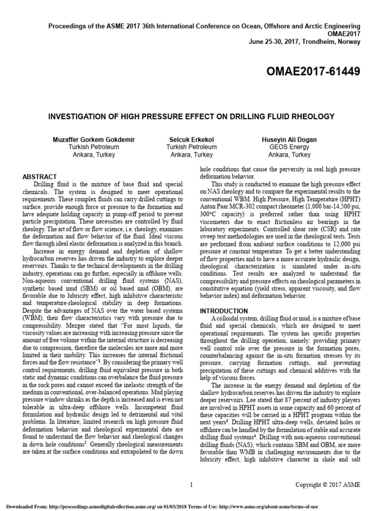 Investigation of High Pressure Effect On Drilling Fluid Rheology | PDF ...