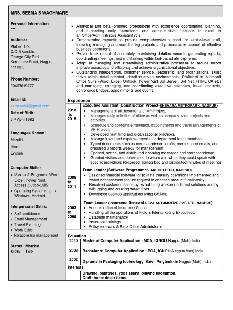 Resume seema waghmare pdf microsoft outlook application software