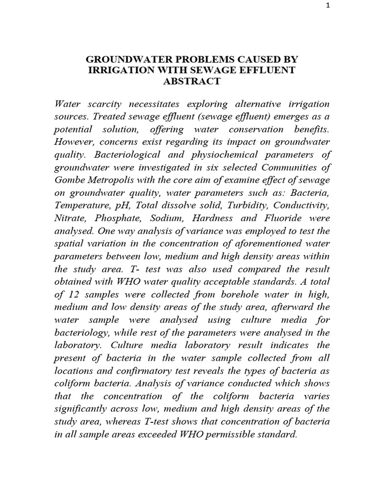 Groundwater problems caused by irrigation with sewage effluent pdf