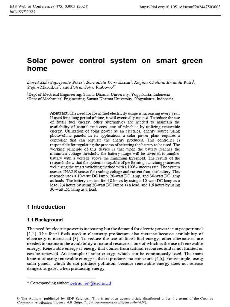 Solar Power Control System On Smart Green Home | PDF | Solar Power ...