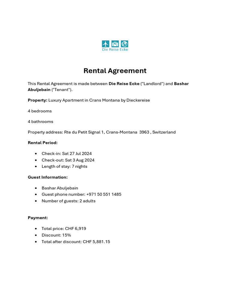 Rental Agreement Bashar Abuljebain | PDF