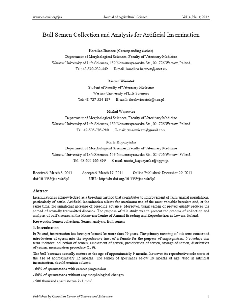 BULL SEMEN COLLECTION AND ANALYSIS FOR ARTIFICIAL INSEMINATION PDF intelligence overview