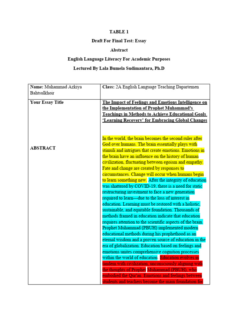 Draft Essay | PDF | Emotions | Teachers