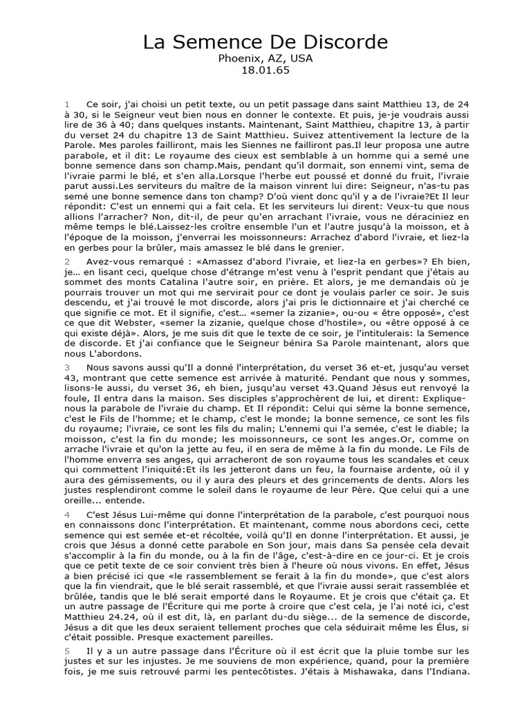 La Semence de Discorde dans Matthieu 13 | PDF | Dieu | Onction