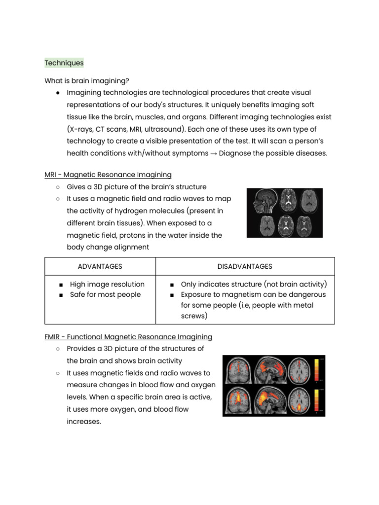 Brain Imaging Techniques Explained | PDF | Neurotransmitter | Neuron