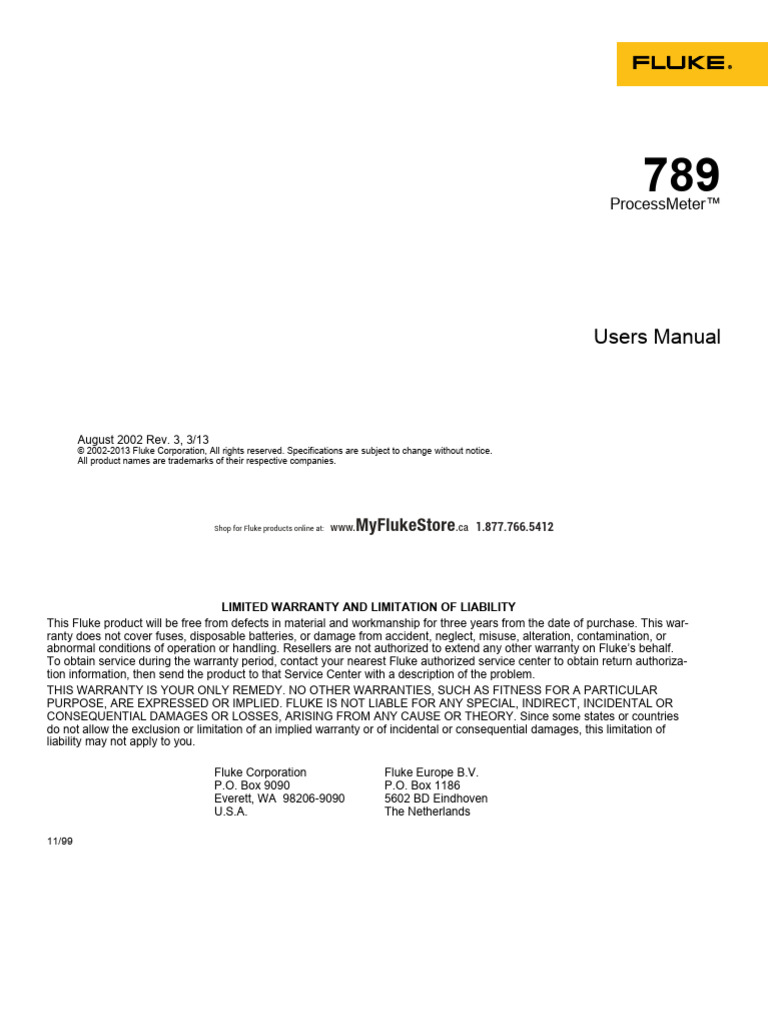 Fluke 789 Multimeter Manual | PDF | Electric Power | Manufactured Goods