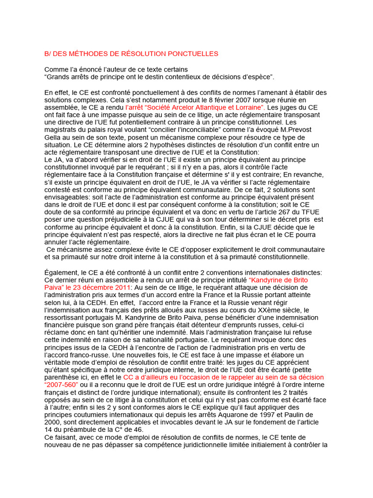 Résolution des conflits de normes par le CE | PDF | Droit de l'Union ...