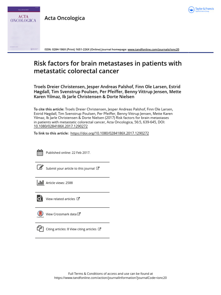 Risk Factors For Brain Metastasis-Colocerctal Cancer | PDF | Metastasis ...