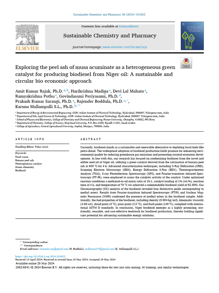 Exploring The Peel Ash of Musa Acuminate As A Heterogeneou - 2024 ...