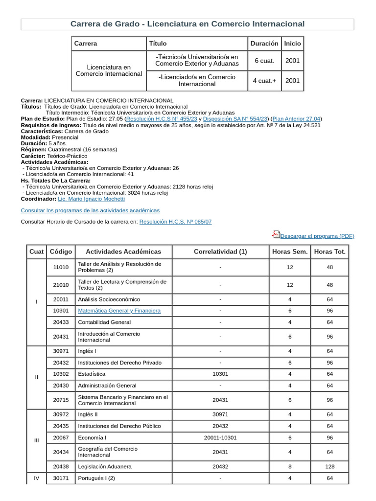 Licenciatura en Comercio Internacional UNLu | PDF | aduana | Mercado ...