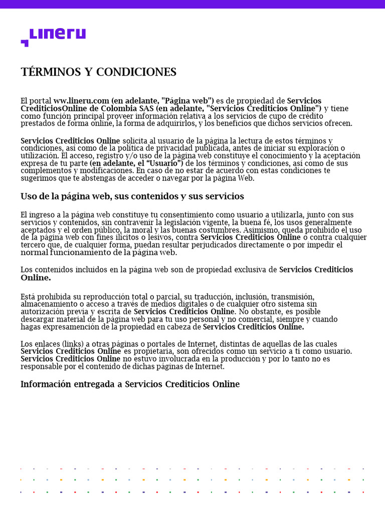 Terminos y Condiciones Lineru | PDF | Contraseña | Internet