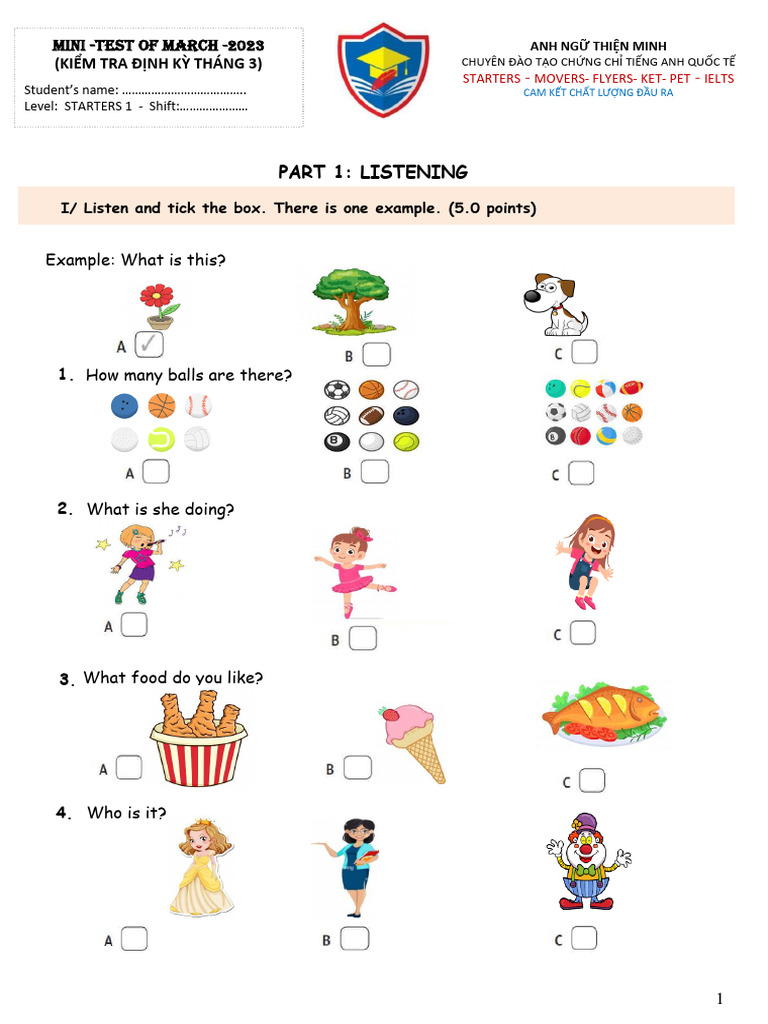 Starters 1 - Mini Test - March 2023 | PDF