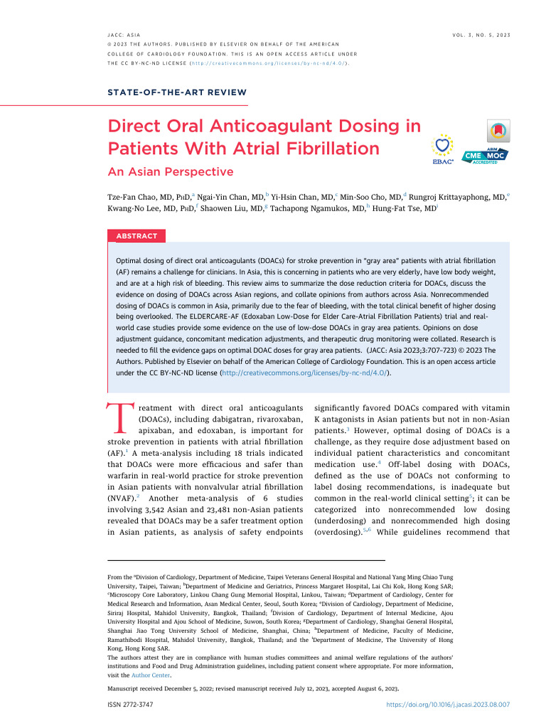 Chao Et Al 2023 Direct Oral Anticoagulant Dosing in Patients With ...