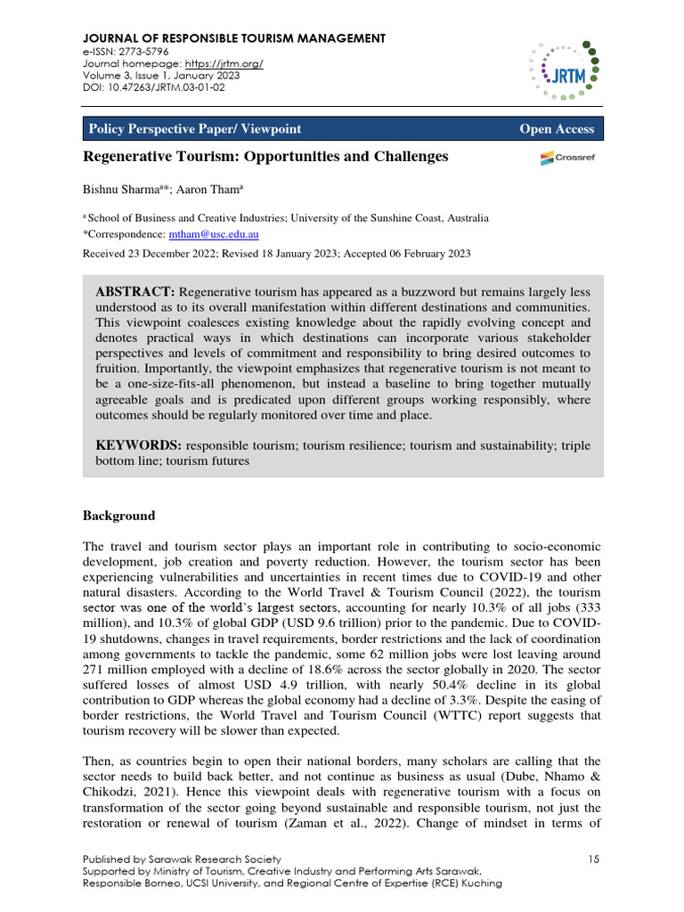 Regenerative Tourism Opportunities and Challenges | PDF | Tourism | Sarawak