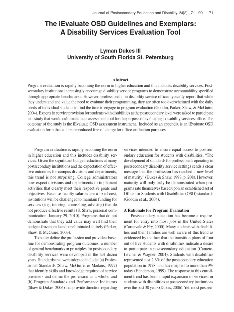 Evaluating Disability Services Effectively | PDF | Program Evaluation ...