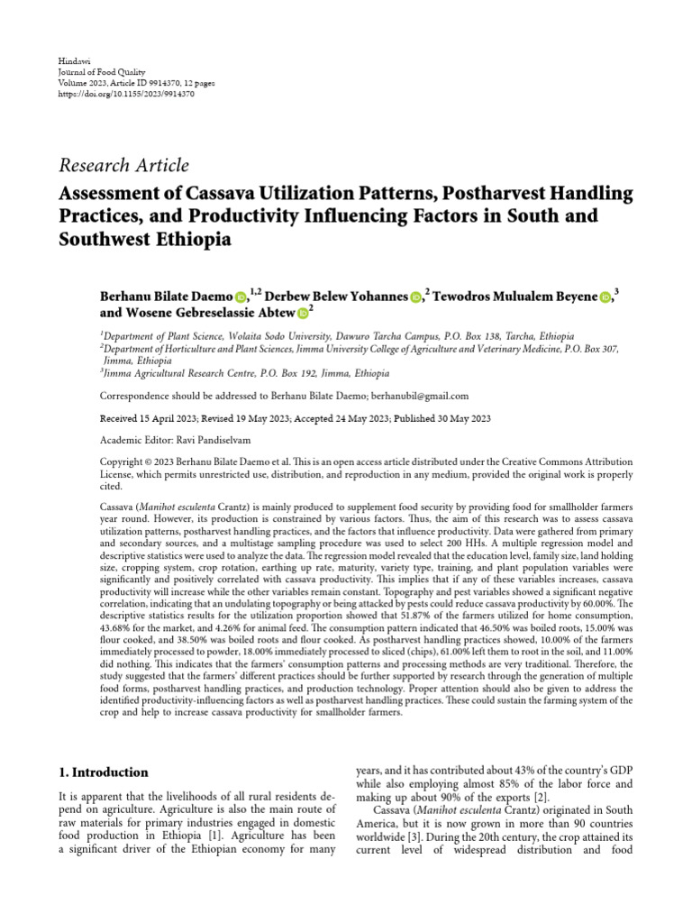 Assessment of Cassava Utilization Patterns Posthar | PDF | Regression ...