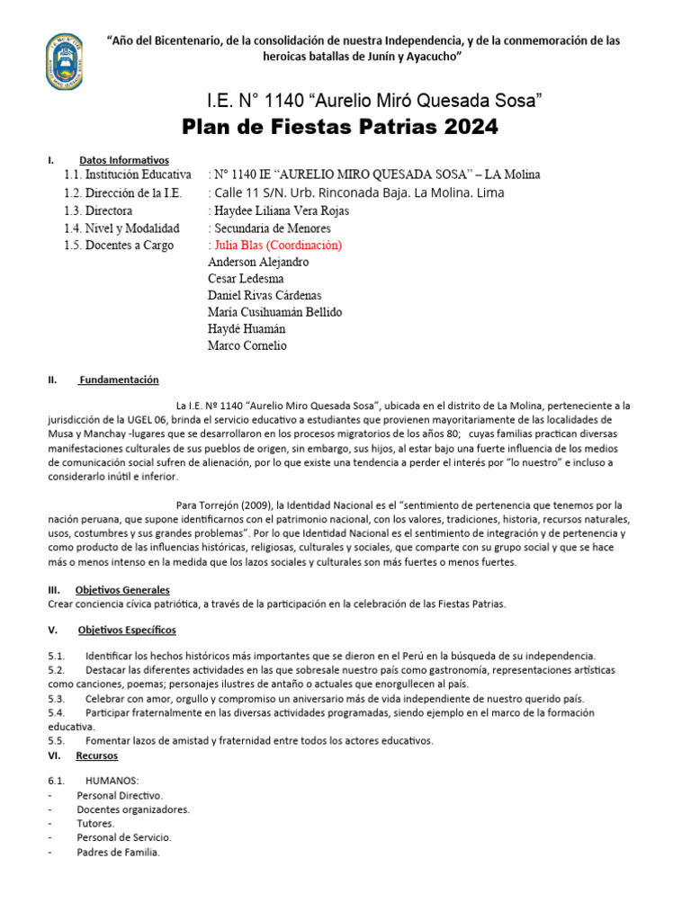 Plan de Fiestas Patrias Descargar gratis PDF Nación