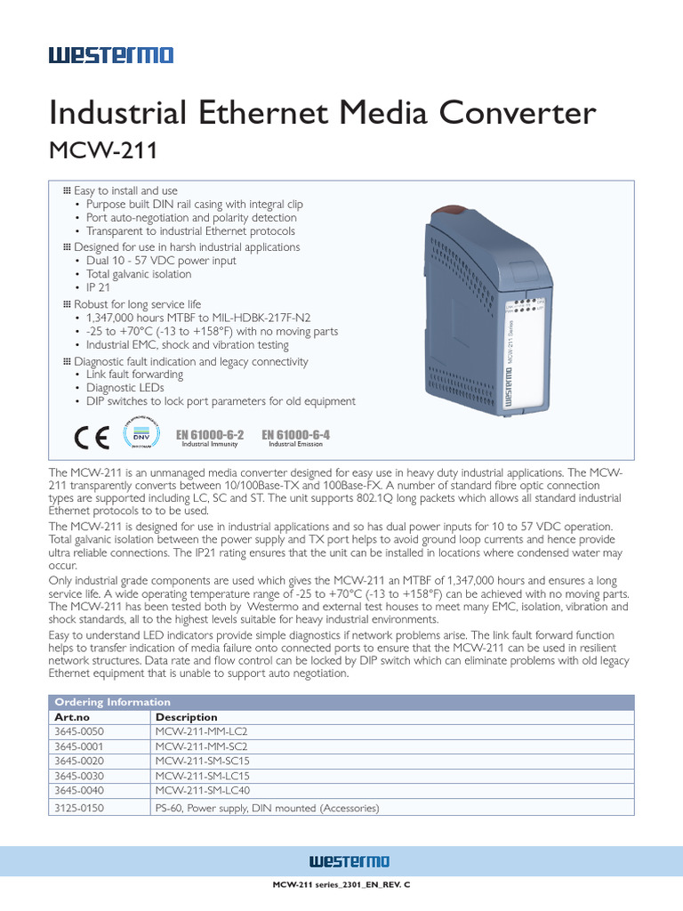 Westermo Ds Mcw-211 2301 en Revc | PDF | Ethernet | Network Switch
