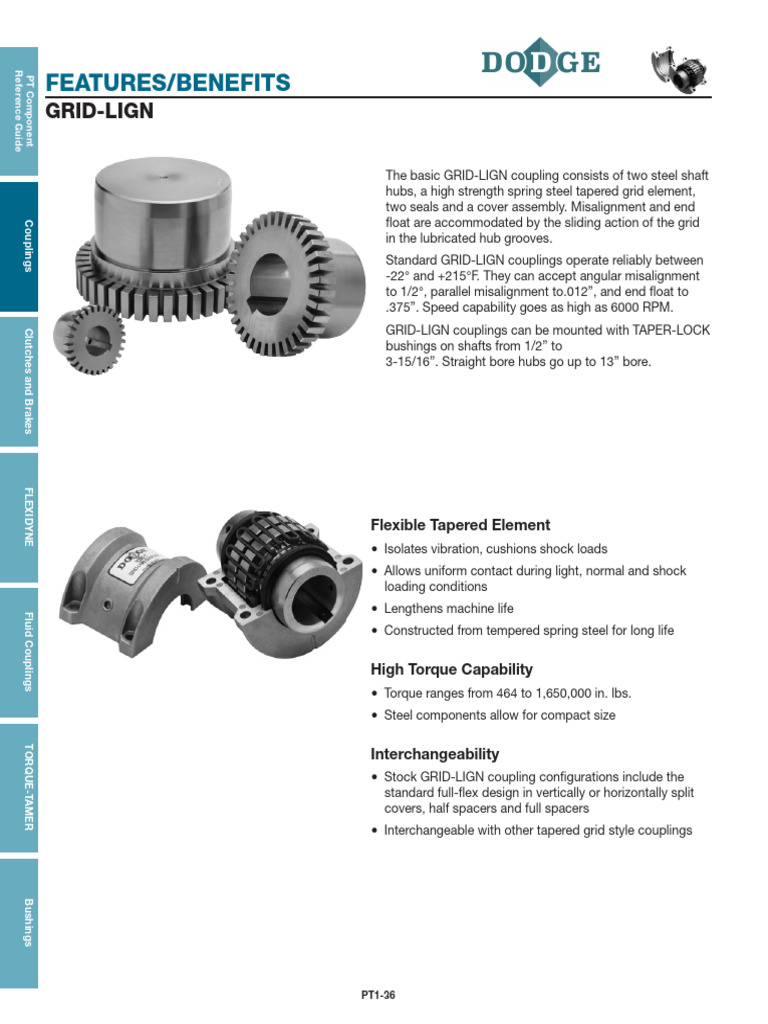 TAPERED GRID COUPLING DODGE PDF Machines Manufactured Goods