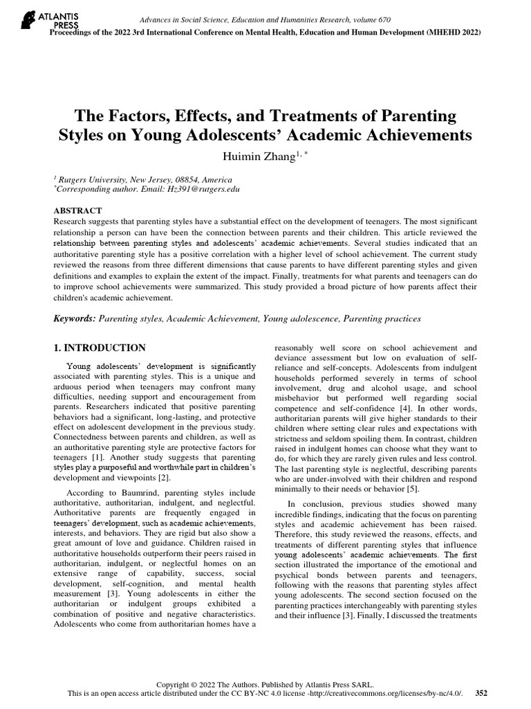 The Factors, Effects, and Treatments of Parenting Styles On Young ...