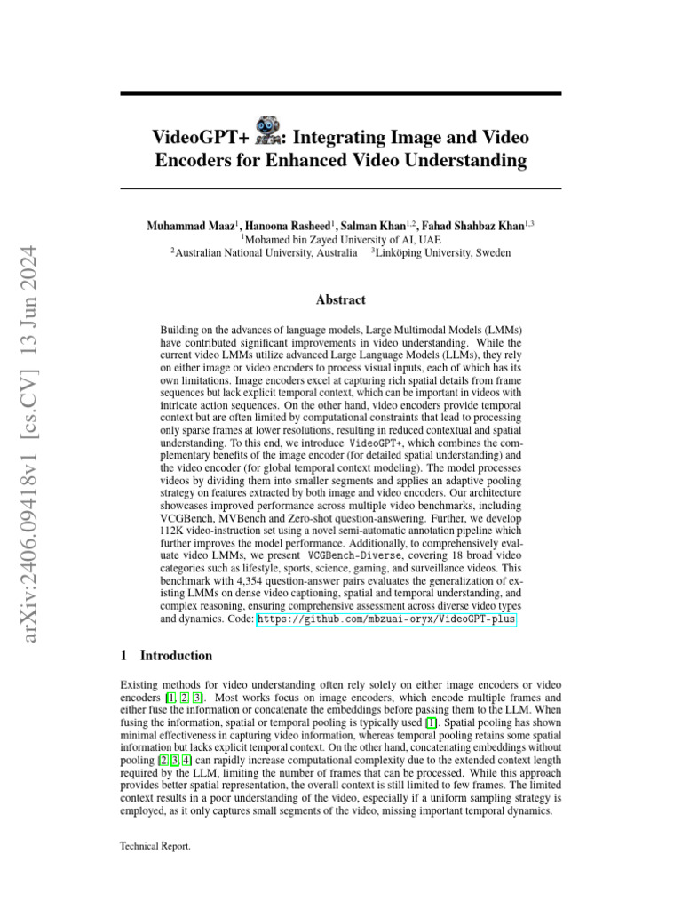 VideoGPT+: Enhanced Video Understanding | PDF | Video | Data Compression