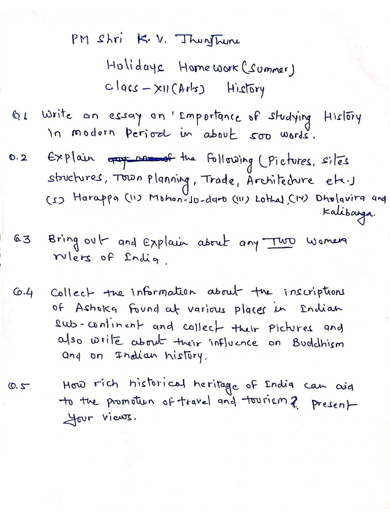 Holidays Homework-12th (History) | PDF