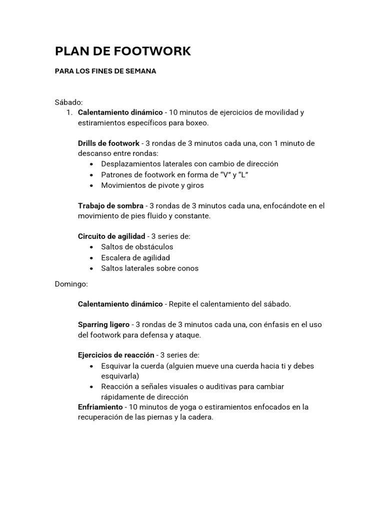 Plan de Footwork para Boxeo Weekend | PDF