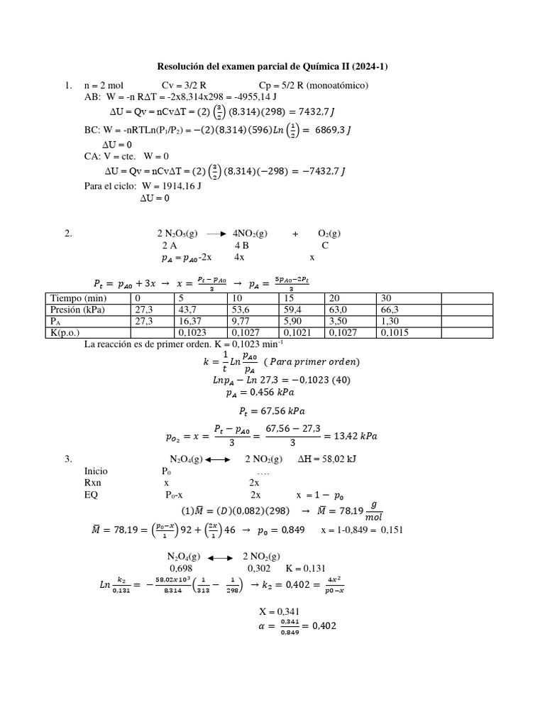 Resolución Del Examen Parcial De Química Ii Pdf