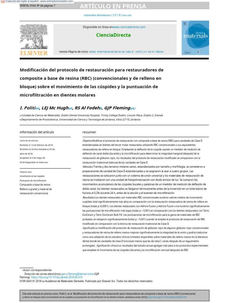 Modification Of The Restoration Protocol For Resin Based Composite En